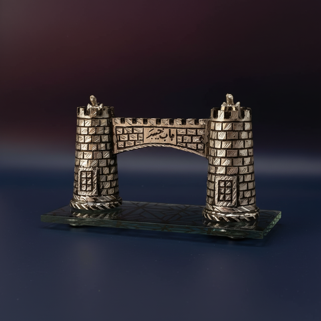 Handcrafted Metal Castle Gate Sculpture - Medieval Fortress Decor | Silver Architectural Art Piece