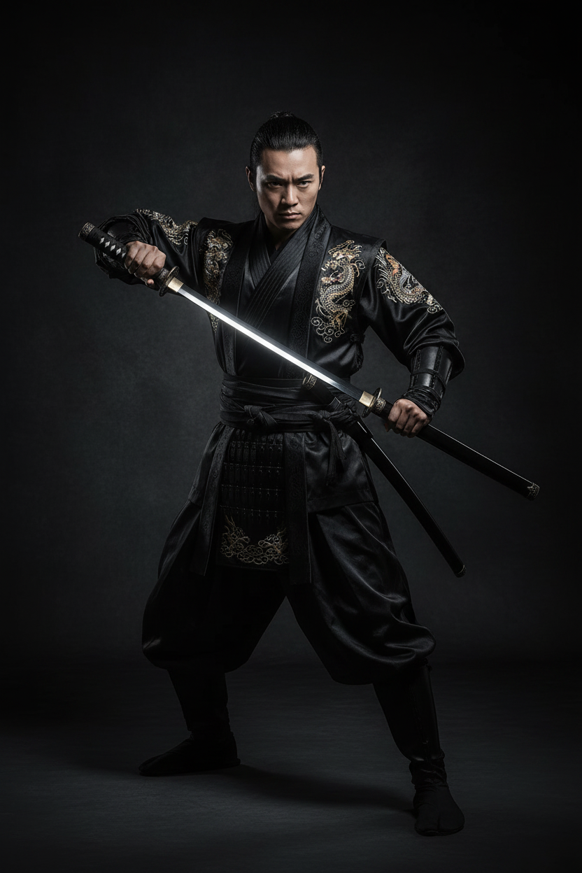 Chinese Warrior with Black Katana