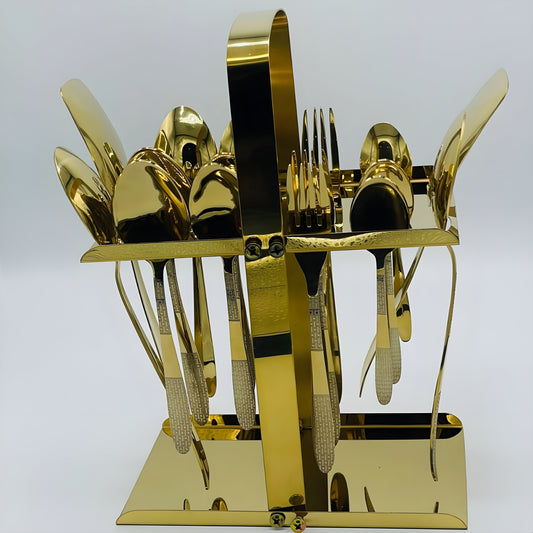 6 Persons set - Golden laser print fancy cutlery set stainless steel