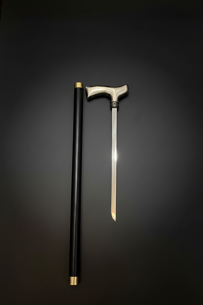 Derby Handle Sword Cane - Hidden Blade Walking Stick | Silver Crook Handle Self Defense Cane