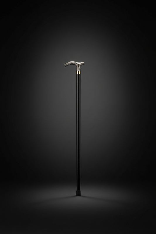 Silver T-Handle Walking Stick - Decorative Luxury Cane | Premium Black Walking Stick with Gold Accent