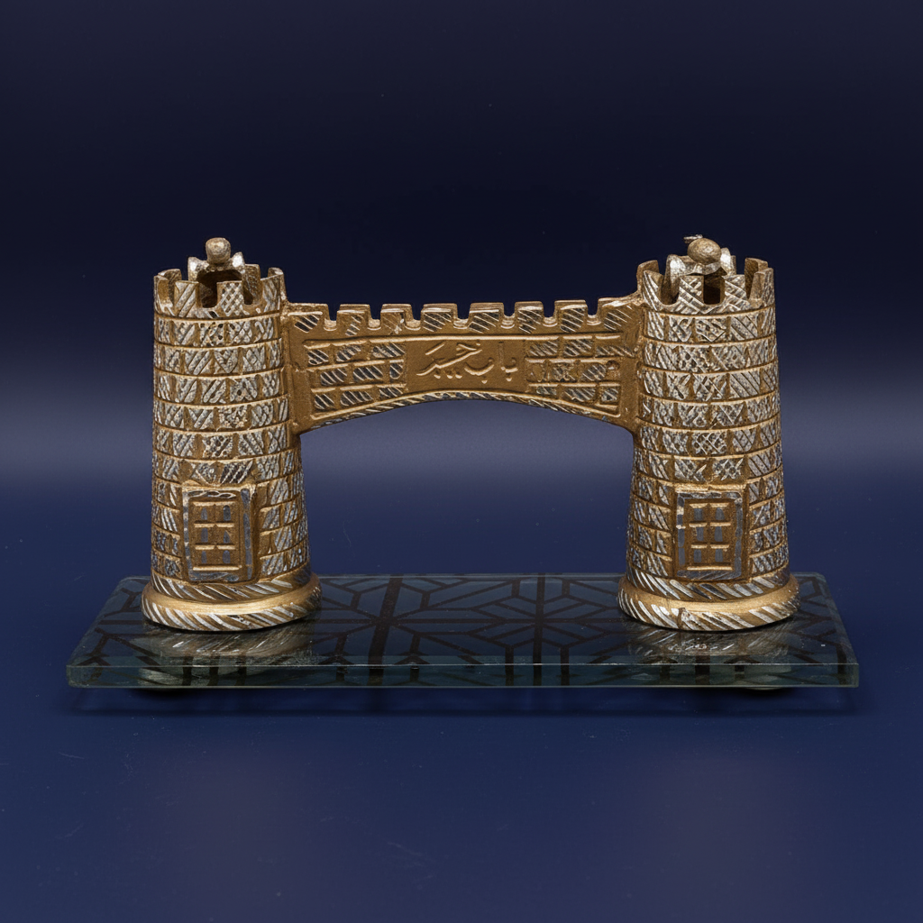 Handcrafted Metal Castle Gate Sculpture - Medieval Fortress Decor | Silver Architectural Art Piece