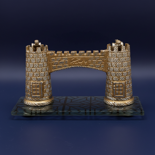 Handcrafted Metal Castle Gate Sculpture - Medieval Fortress Decor | Silver Architectural Art Piece