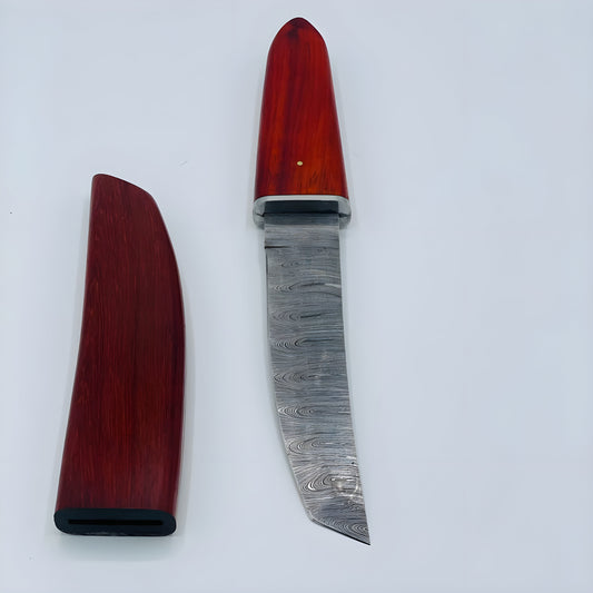 Japanese Handcrafted Damascus Tanto knife Red wood handle and sheath