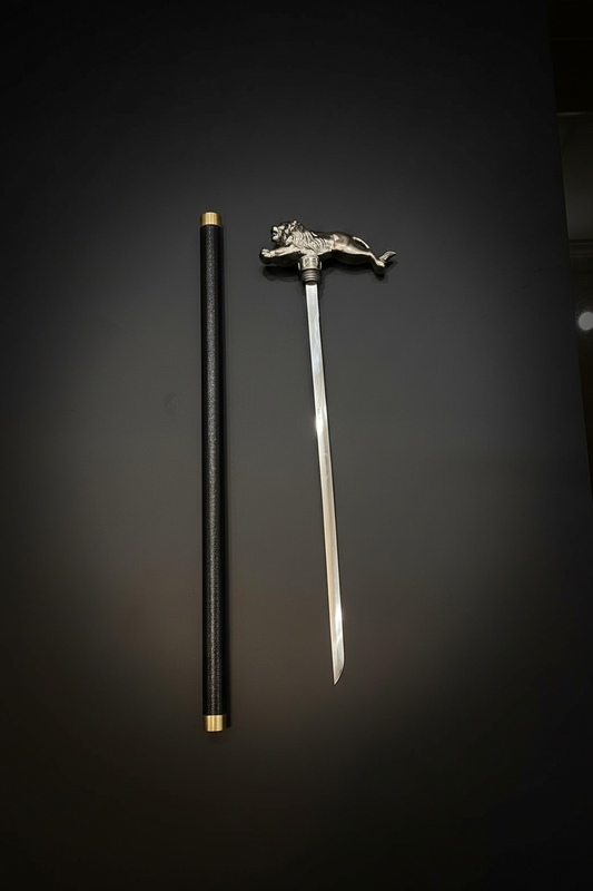 Lion Handle Walking Stick - Luxury Decorative Cane | Silver Leaping Lion Walking Cane