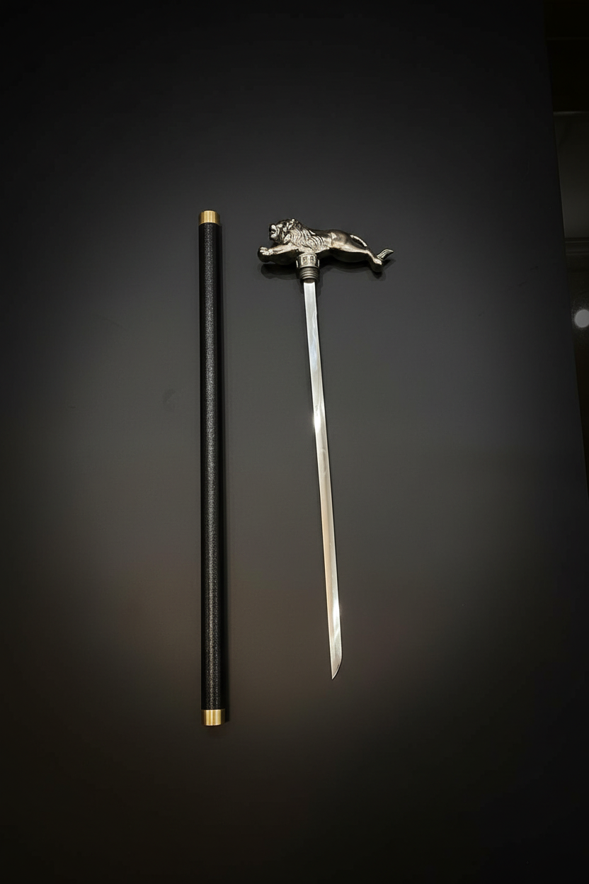 Lion Handle Walking Stick - Luxury Decorative Cane | Silver Leaping Lion Walking Cane