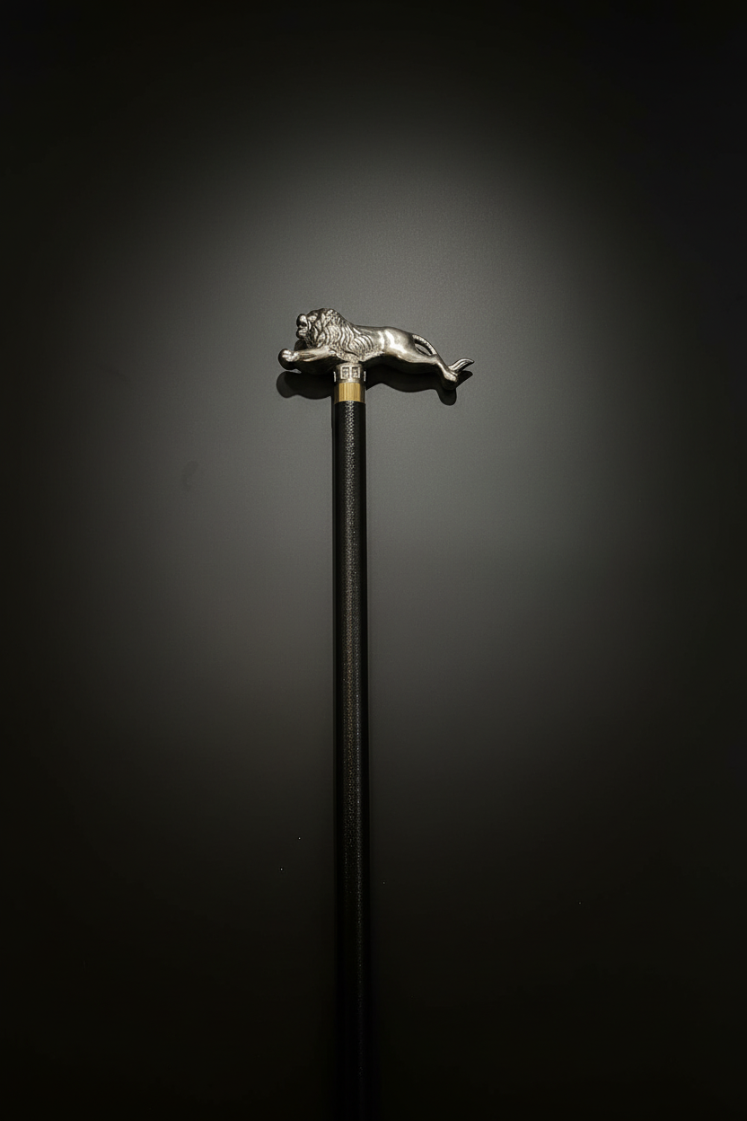 Lion Handle Walking Stick - Luxury Decorative Cane | Silver Leaping Lion Walking Cane