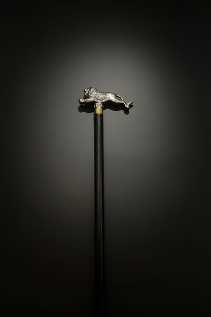 Lion Handle Walking Stick - Luxury Decorative Cane | Silver Leaping Lion Walking Cane