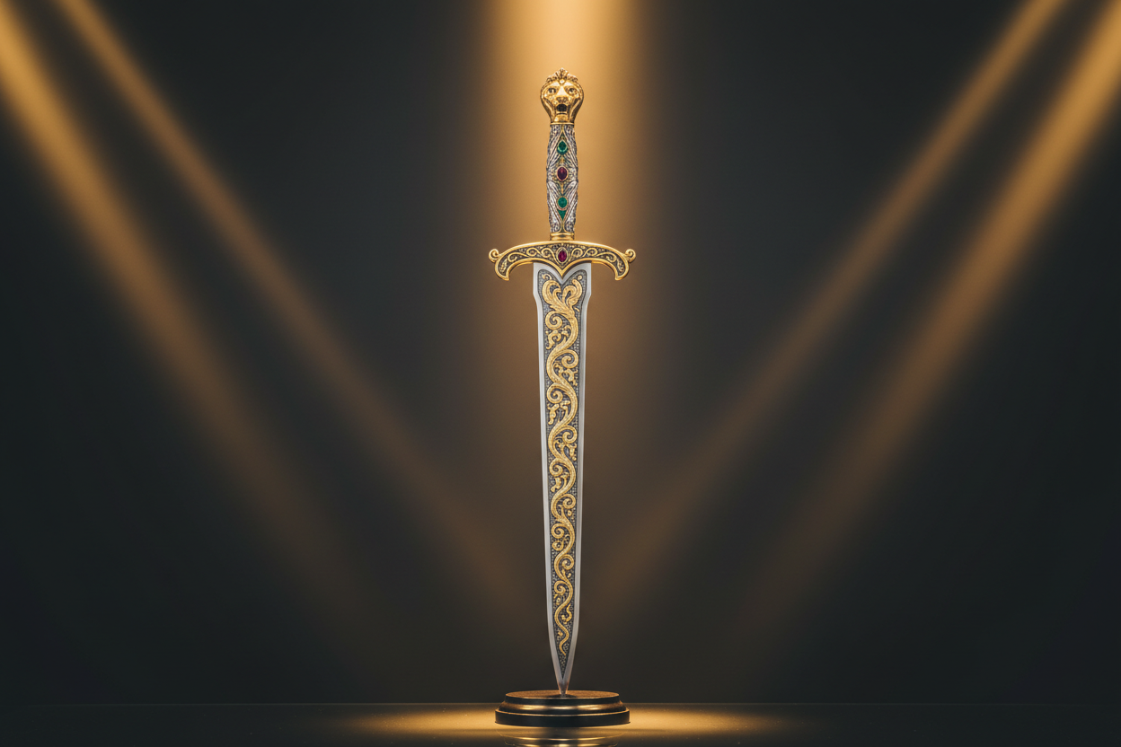 Premium vertical sword with golden lighting