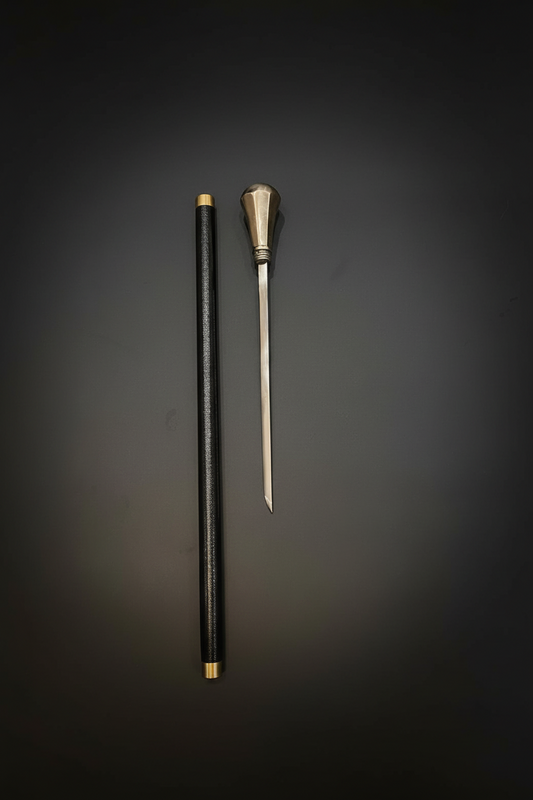 Round Knob Sword Cane - Hidden Blade Walking Stick | Silver Pommel Handle Self Defense Cane