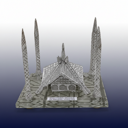 Shah Faisal Mosque Brass Sculpture - Islamic Home Decor | Handcrafted Silver Mosque Replica Art Piece