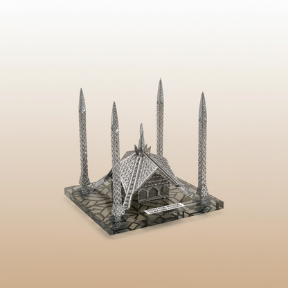 Shah Faisal Mosque Brass Sculpture - Islamic Home Decor | Handcrafted Silver Mosque Replica Art Piece