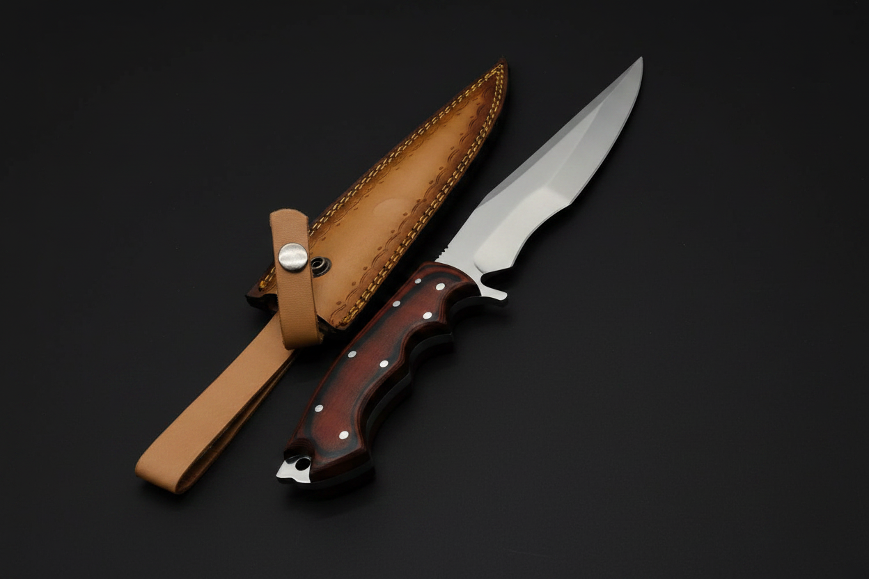 Skinner knife close-up on black background