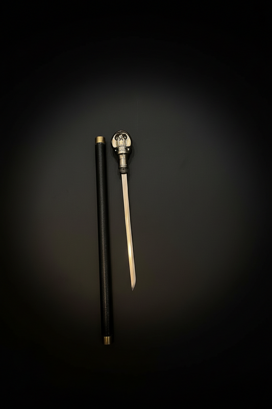 Skull Handle Sword Cane - Hidden Blade Walking Stick | Gothic Silver Skull Self Defense Cane