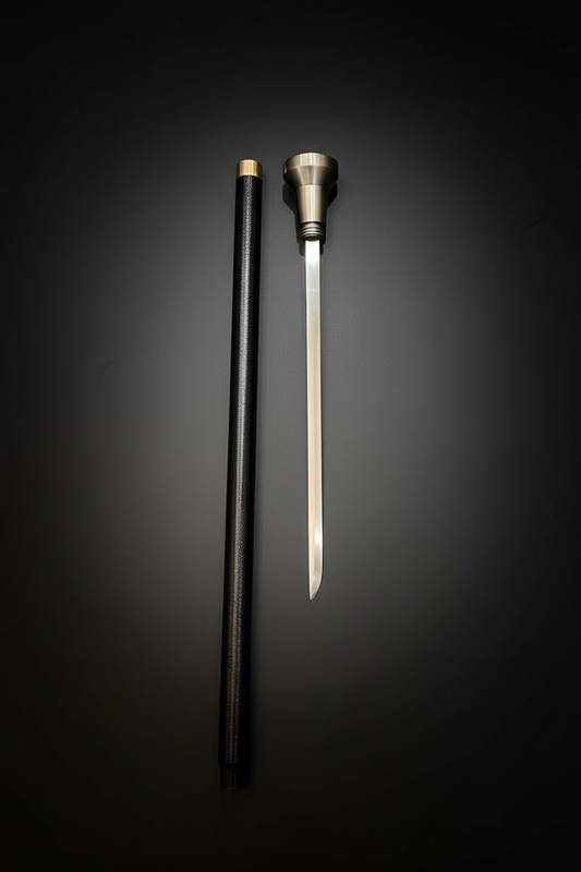 Knob Handle Sword Cane - Hidden Blade Walking Stick | Silver Pommel Self Defense Cane