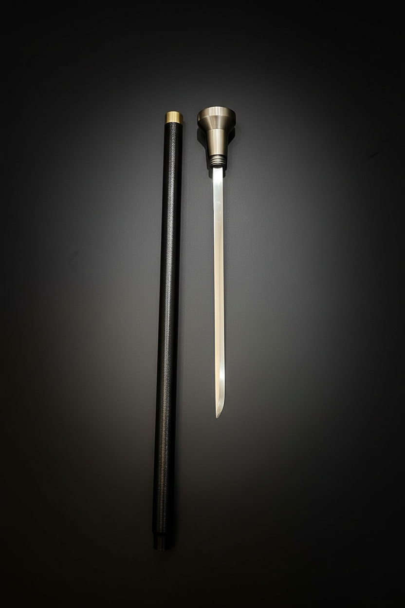 Knob Handle Sword Cane - Hidden Blade Walking Stick | Silver Pommel Self Defense Cane