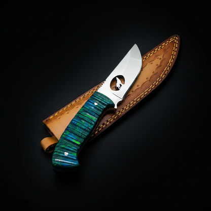 Teal green wolf knife crossed on black