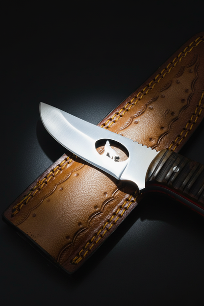 Wolf cut-out blade detail on black
