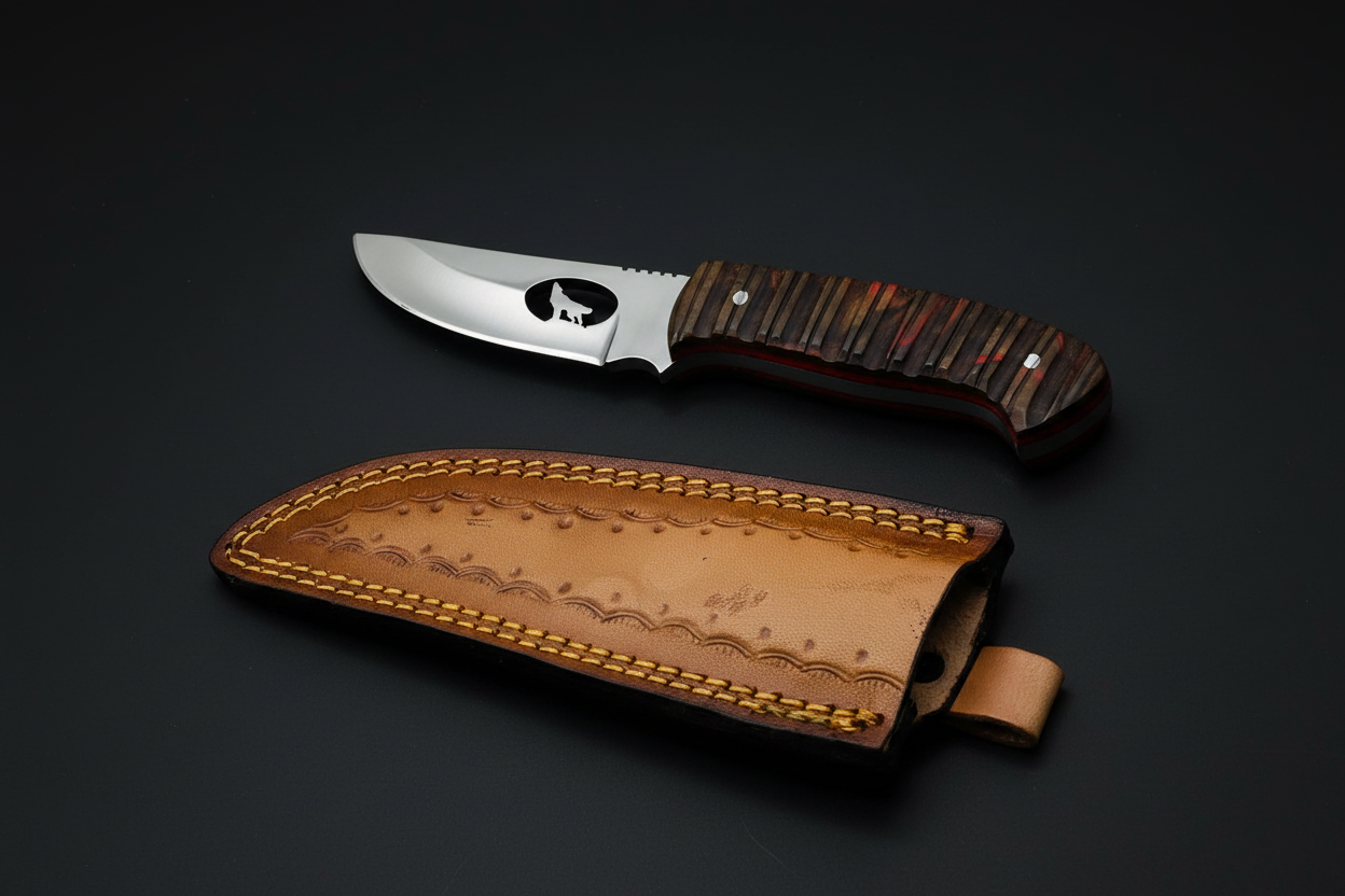 Wolf knife flat side by side on black