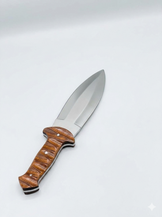 Handcrafted Dagger with Carved Wood Handle & Leather Sheath