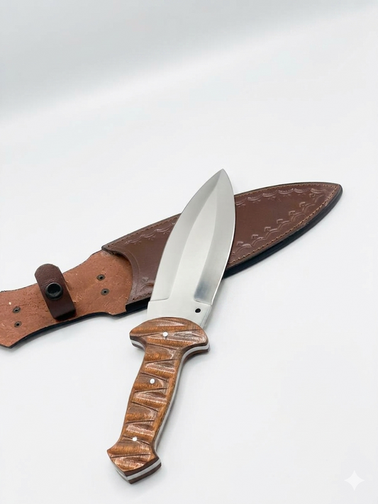 Handcrafted Dagger with Carved Wood Handle & Leather Sheath