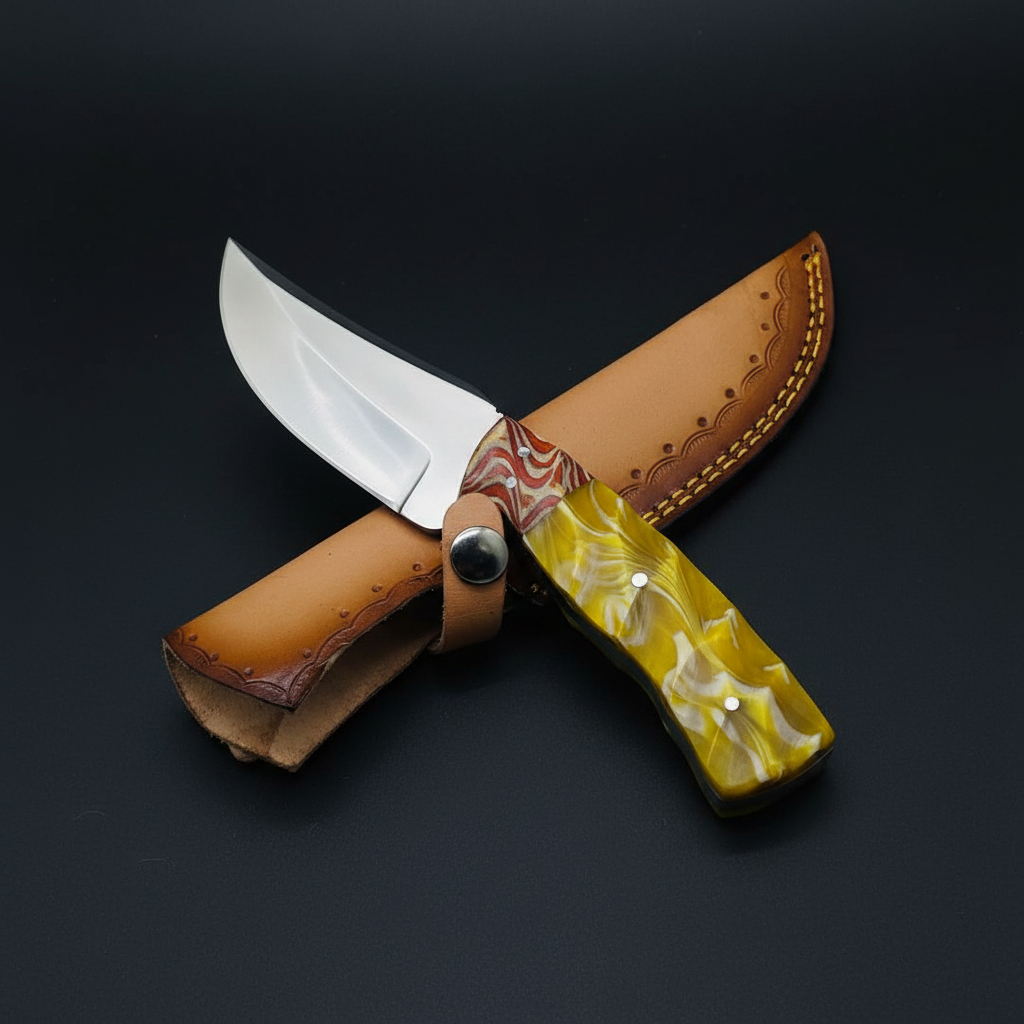 Yellow-gold resin knife crossed on black